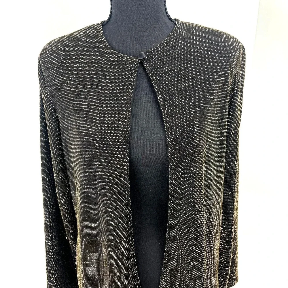 Ronni Nicole Petite Black Gold Metallic Beaded Fringe Open Cardigan Jacket Sz‎ M